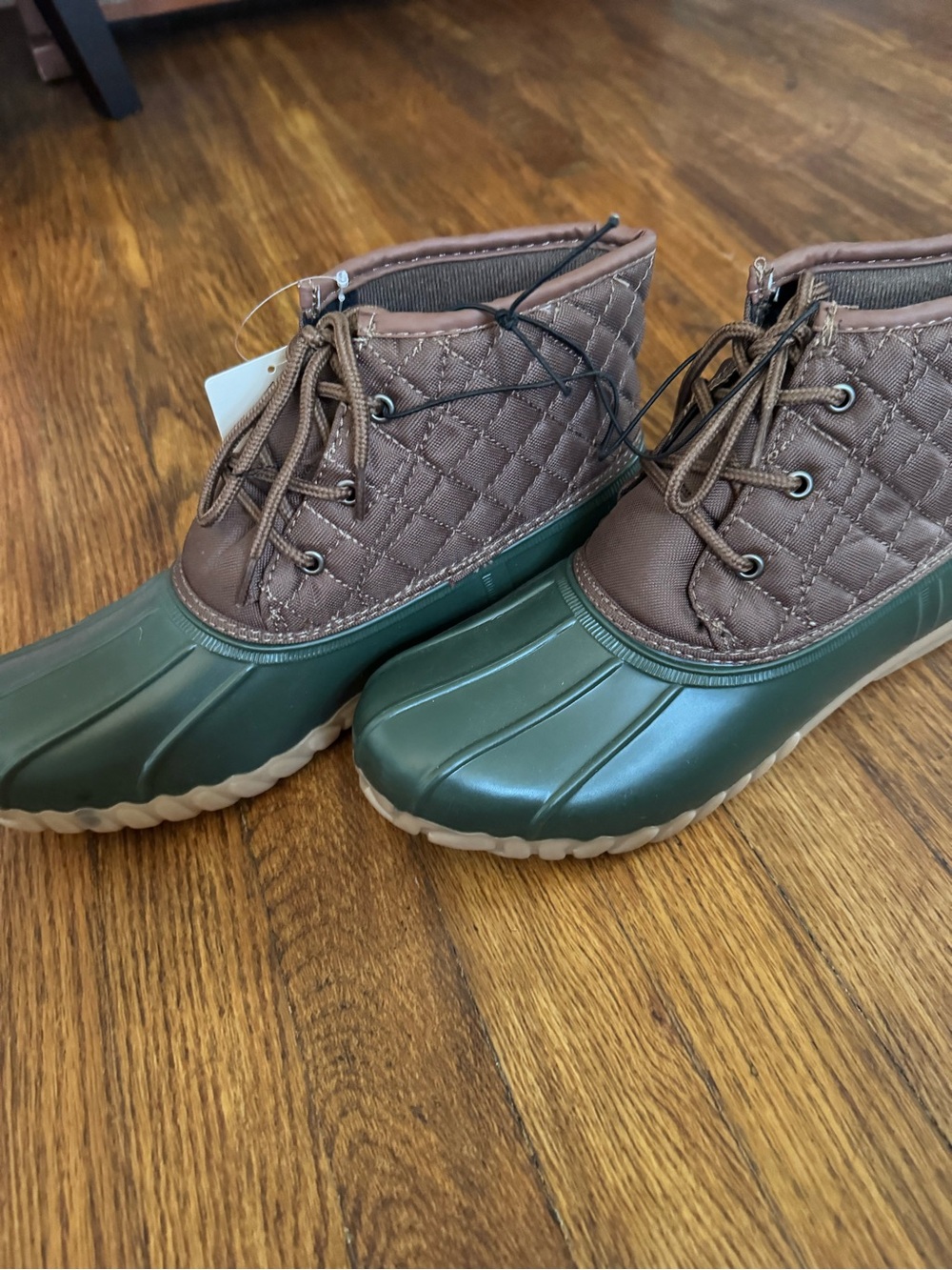jcpenney Brown Quilted Lace-Up Winter Duck Boots with Green Rubber Lower